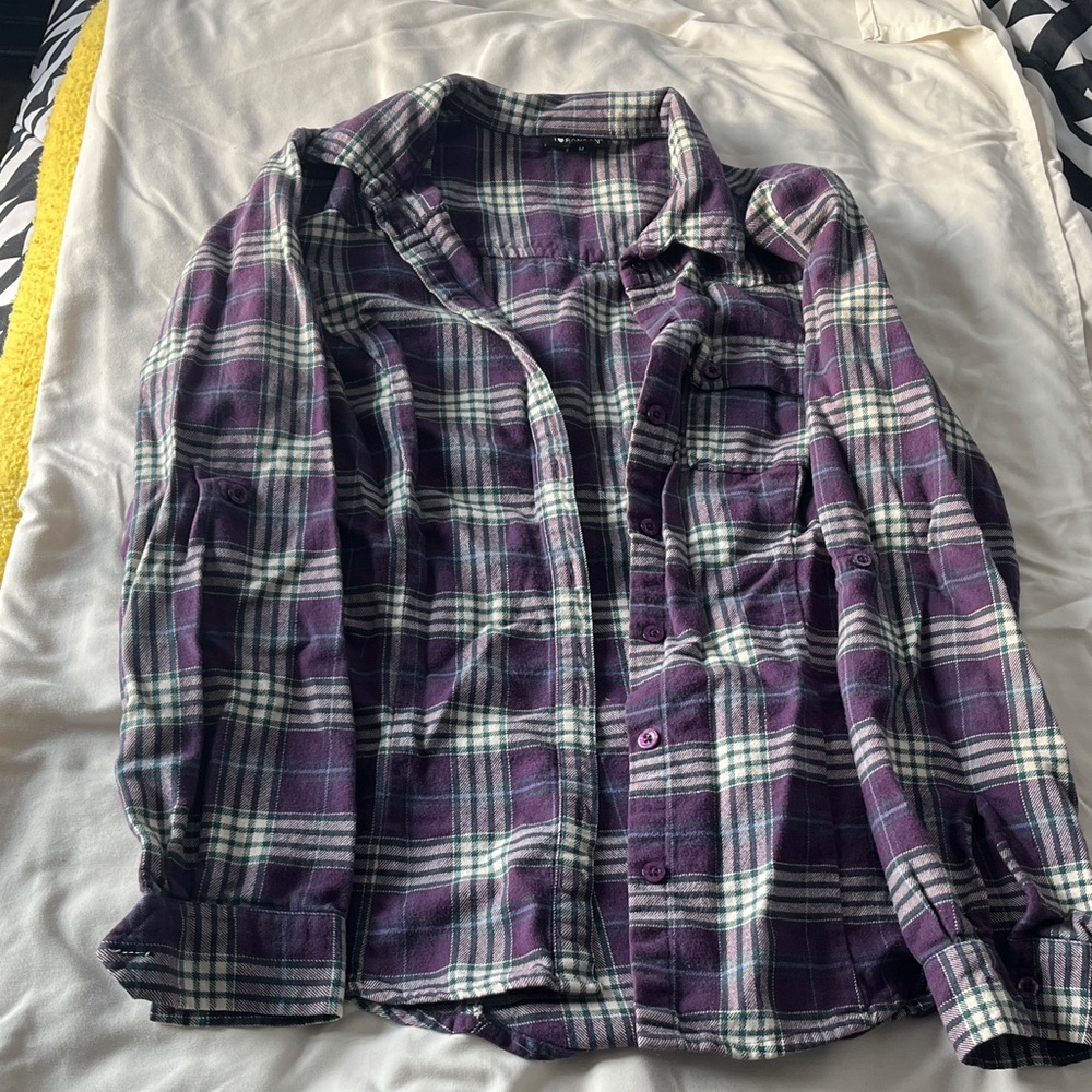 I Heart Ronson Purple Plaid Button Down Shirt